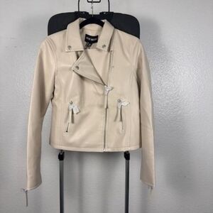 Steve Madden Vinka Faux Leather Motorcycle Jacket Bone Size M